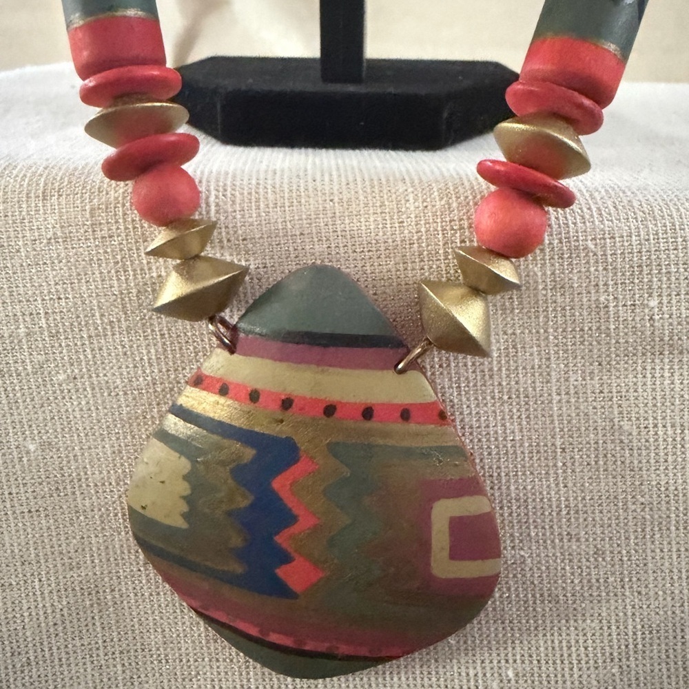Handcrafted Multicolor Tribal Pendant Necklace - Women Jewelry - Picture 2 of 5